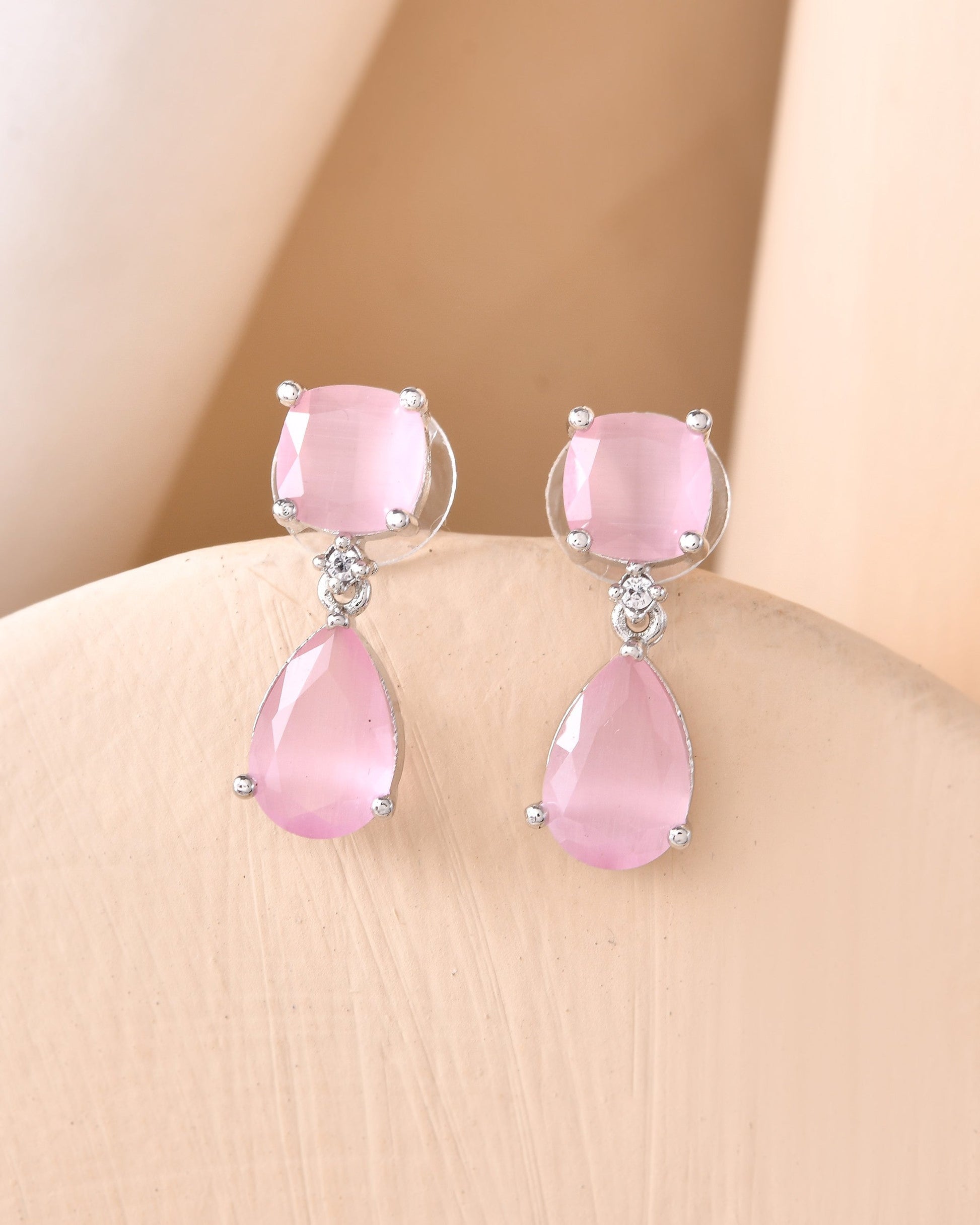 VOJ Silver Plated Red Stone Studded Studs Earrings - Swadesiicart