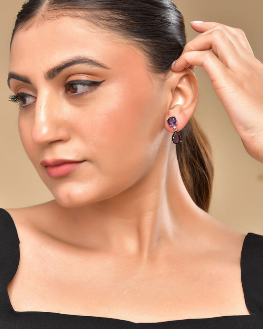 VOJ Silver Plated Purple Stone Studded Studs Earrings - Swadesiicart