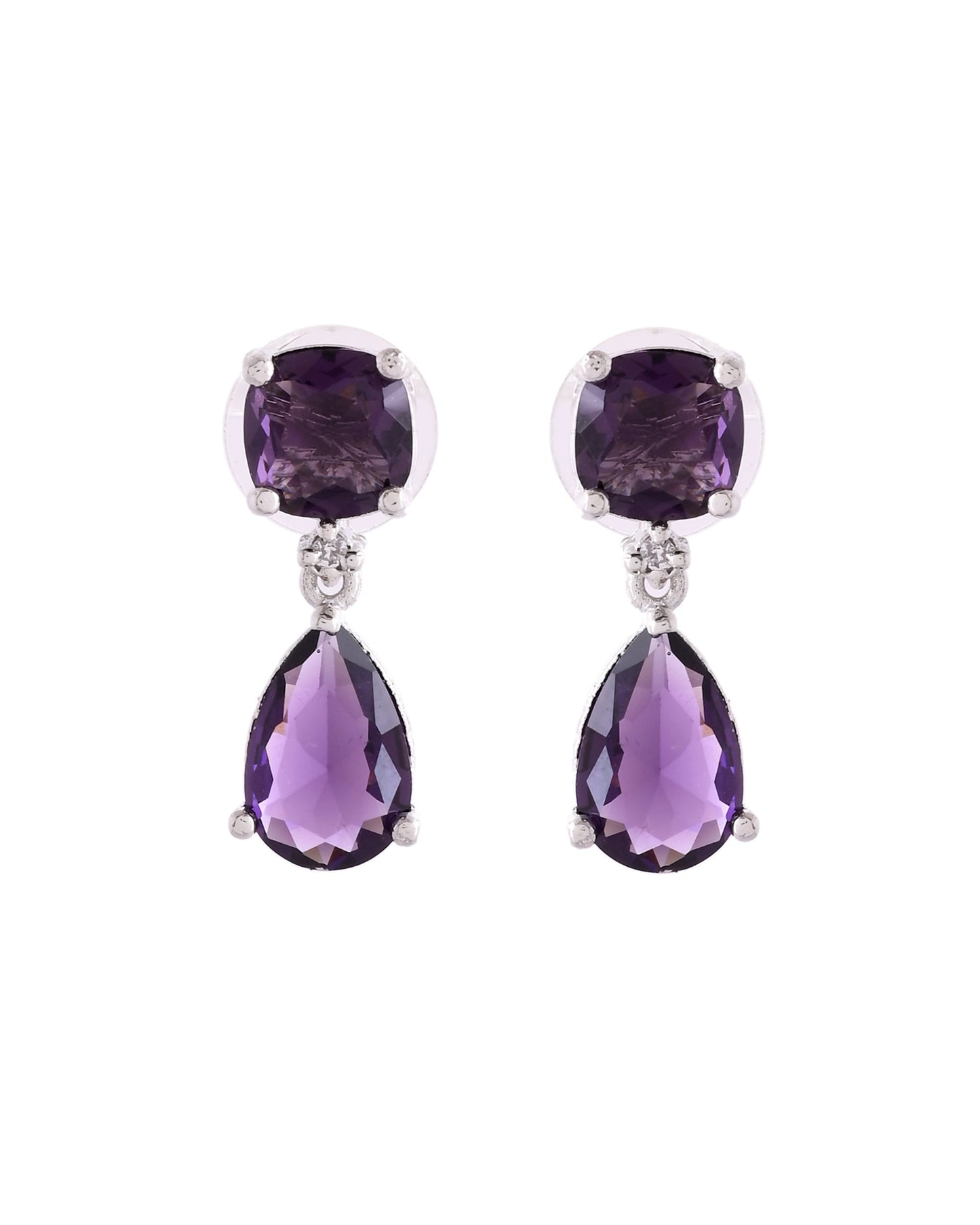 VOJ Silver Plated Purple Stone Studded Studs Earrings - Swadesiicart