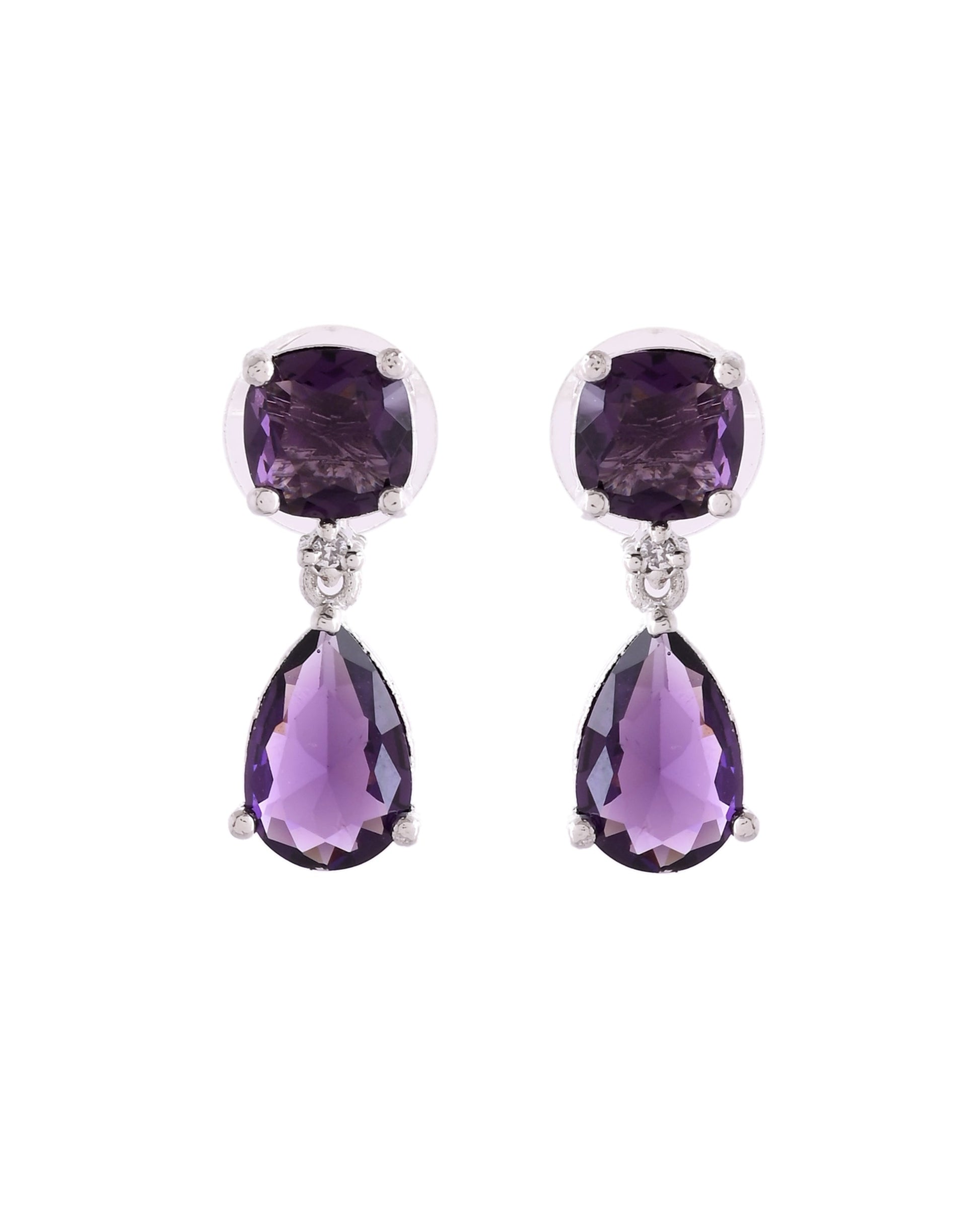 VOJ Silver Plated Purple Stone Studded Studs Earrings - Swadesiicart