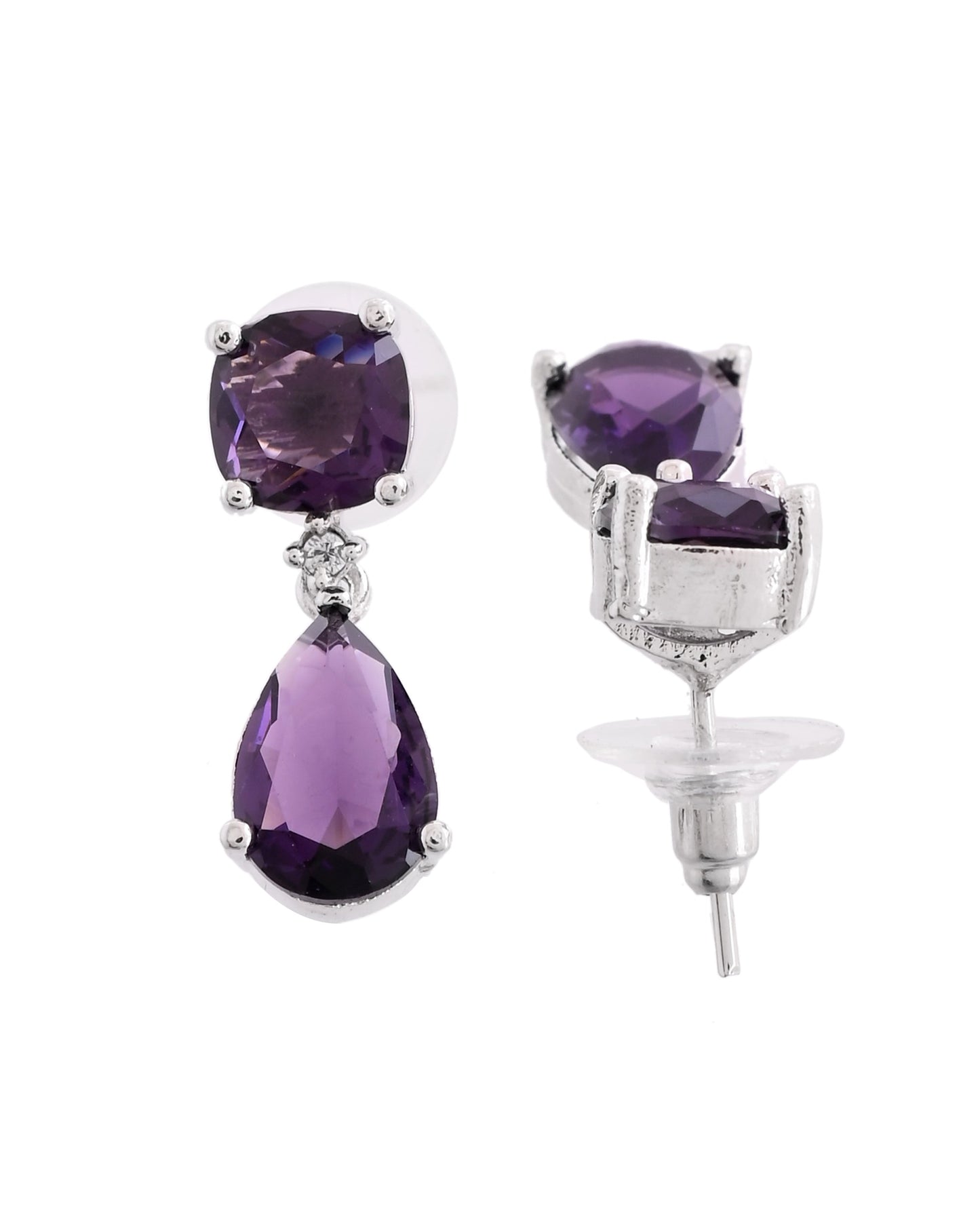 VOJ Silver Plated Purple Stone Studded Studs Earrings - Swadesiicart