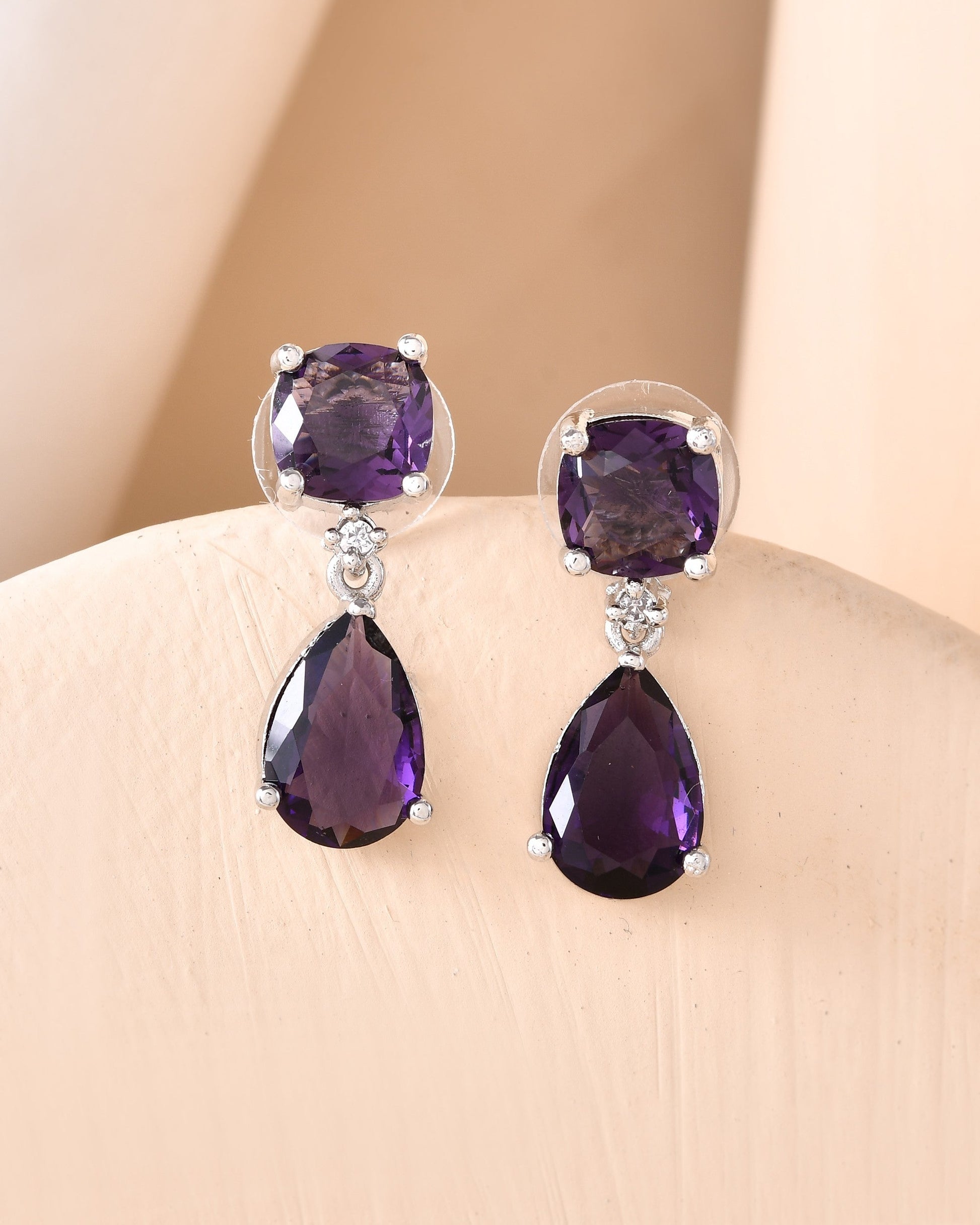 VOJ Silver Plated Purple Stone Studded Studs Earrings - Swadesiicart