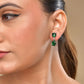 VOJ Silver Plated Green Stone Studded Studs Earrings - Swadesiicart