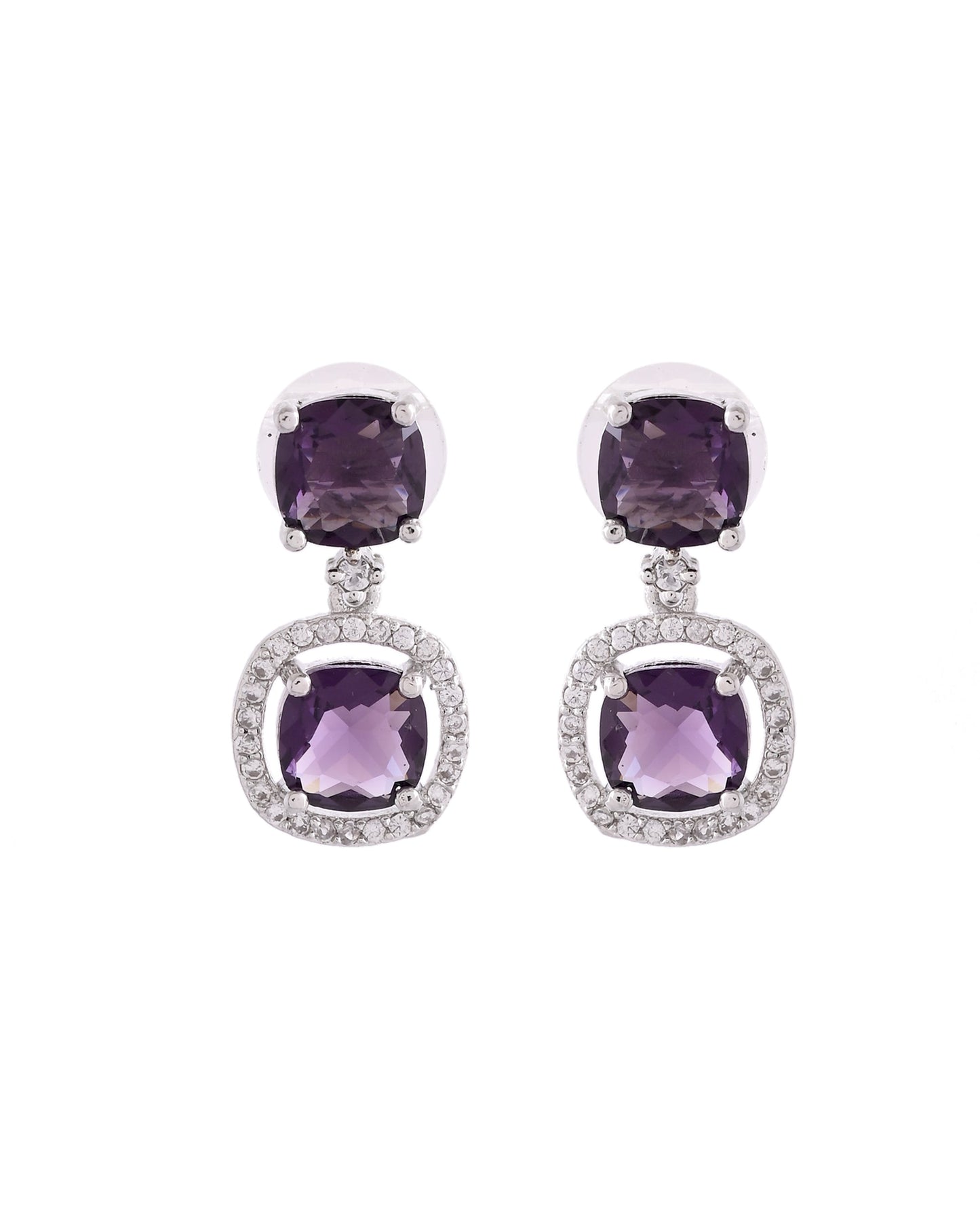 VOJ Silver Plated Purple Stone Geometrical Shaped Earrings - Swadesiicart