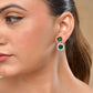VOJ Silver Plated Green Stone Geometrical Shaped Earrings - Swadesiicart