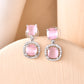 VOJ Silver Plated Baby Pink Stone Geometrical Shaped Earrings - Swadesiicart