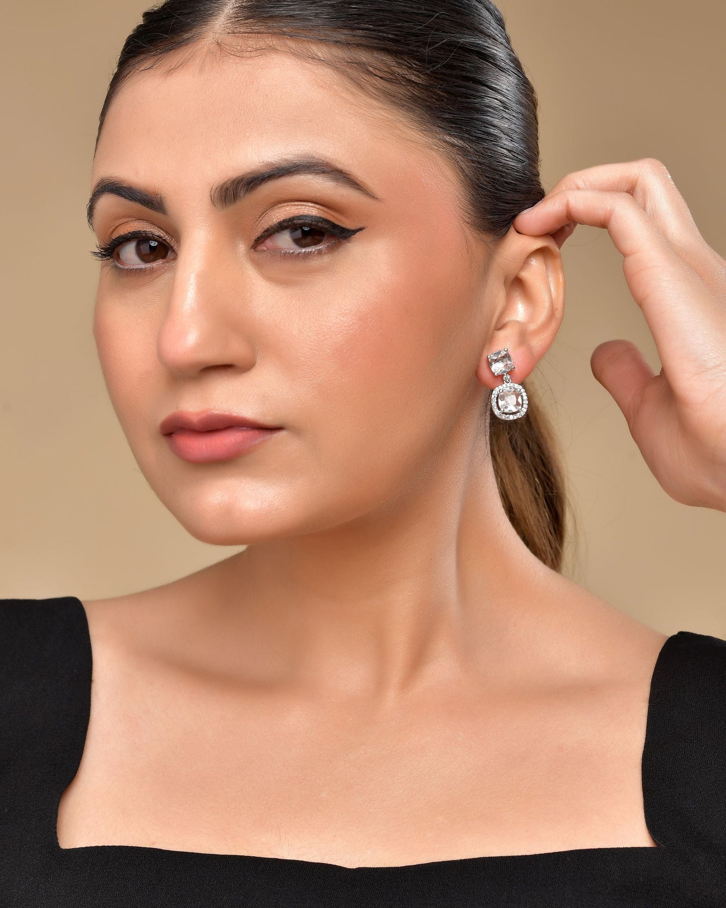VOJ Silver Plated Stone Geometrical Shaped Earrings - Swadesiicart