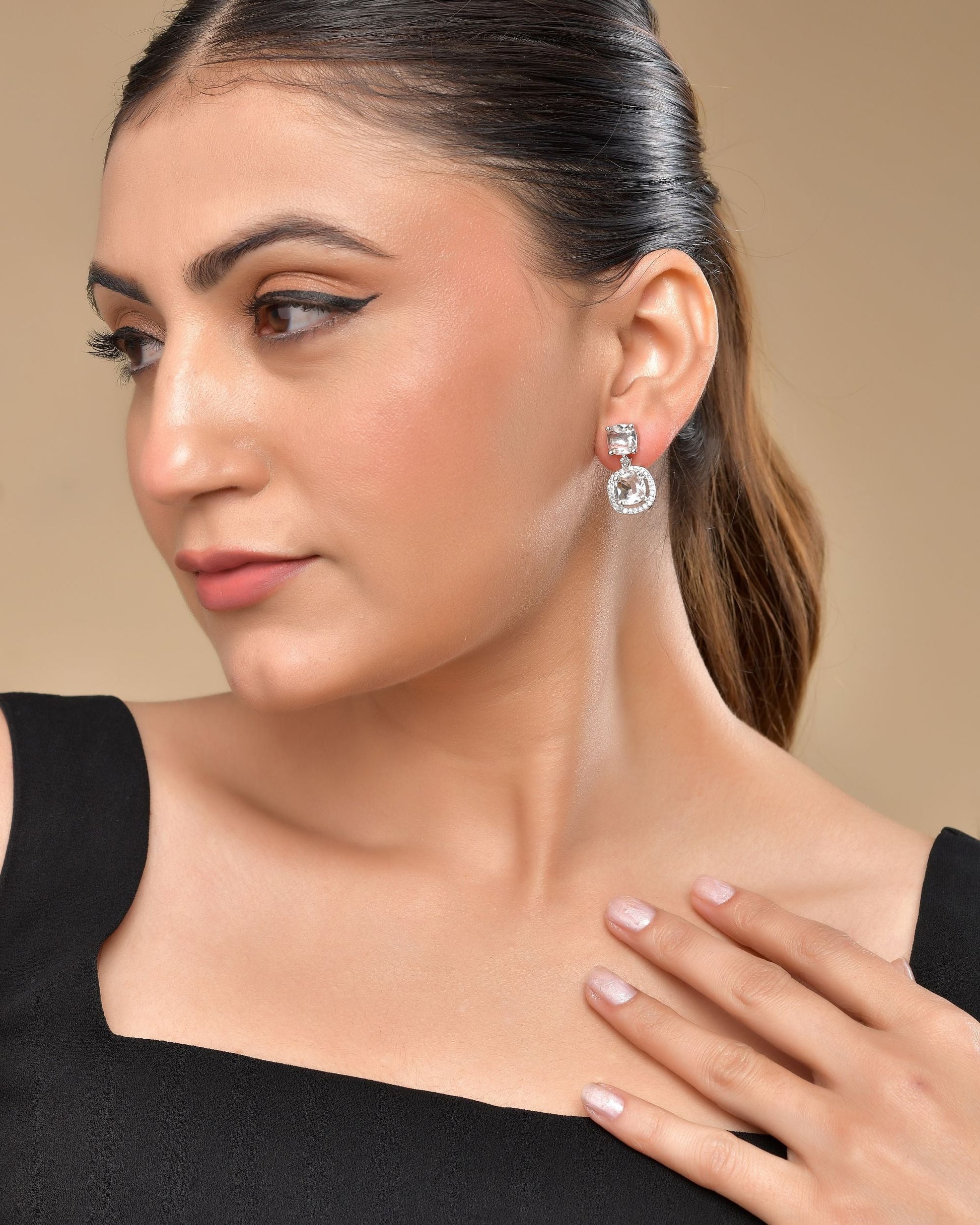 VOJ Silver Plated Stone Geometrical Shaped Earrings - Swadesiicart