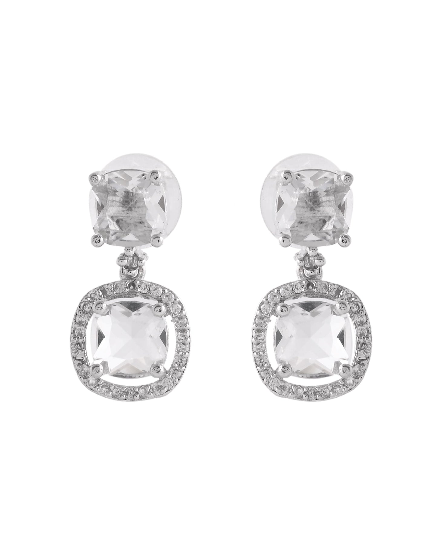VOJ Silver Plated Stone Geometrical Shaped Earrings - Swadesiicart