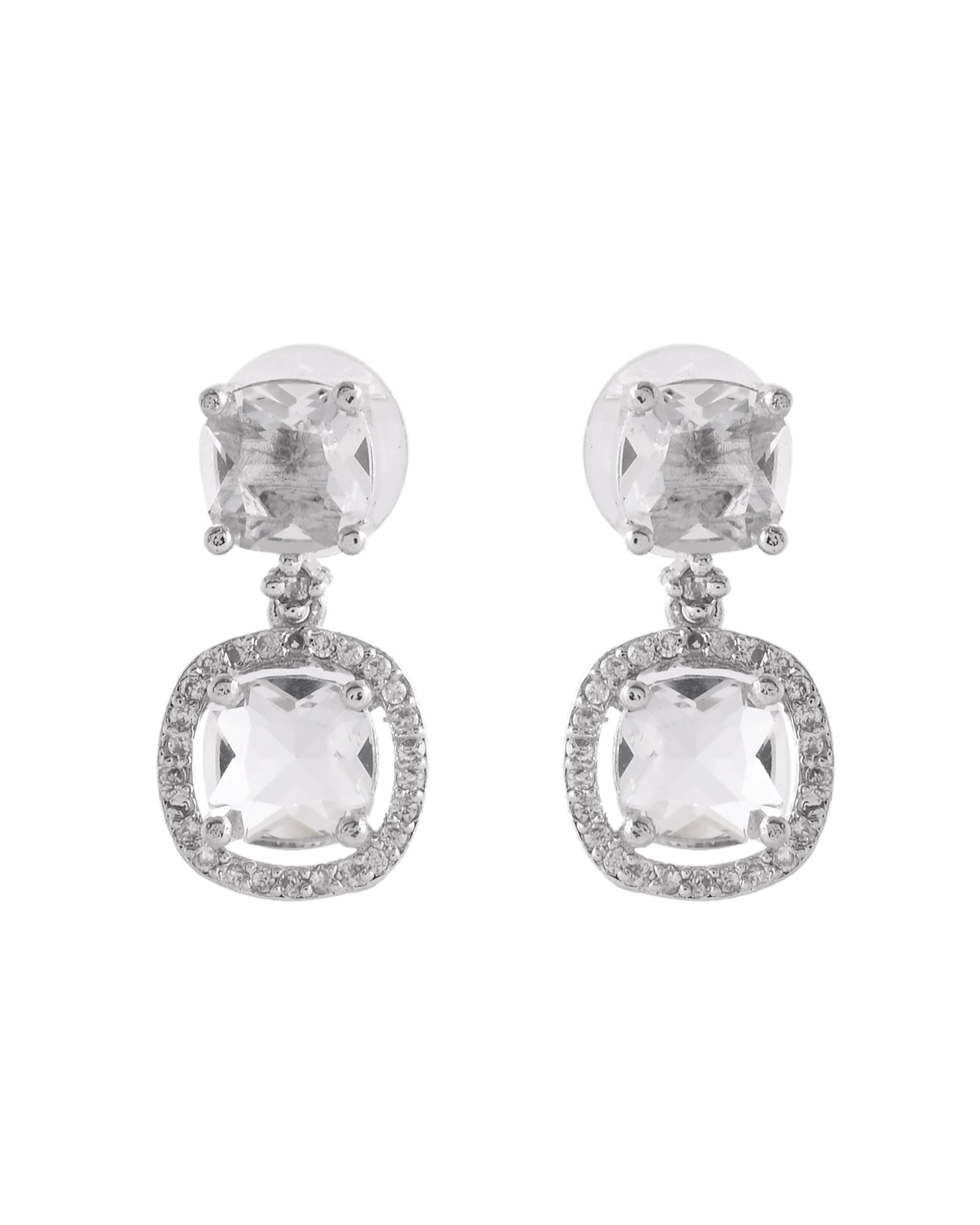 VOJ Silver Plated Stone Geometrical Shaped Earrings - Swadesiicart