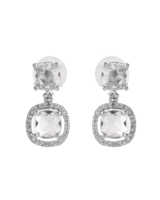 VOJ Silver Plated Stone Geometrical Shaped Earrings - Swadesiicart