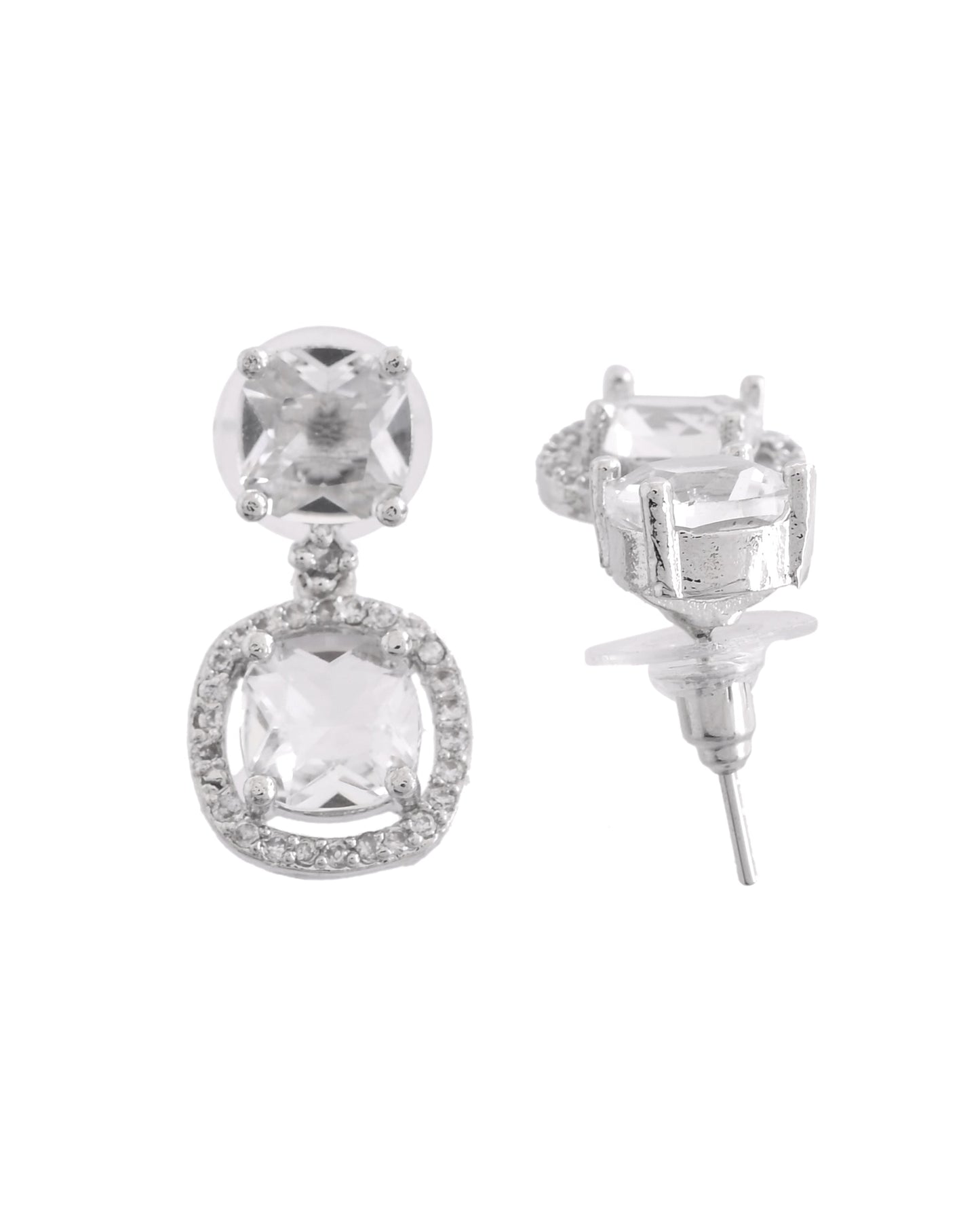 VOJ Silver Plated Stone Geometrical Shaped Earrings - Swadesiicart