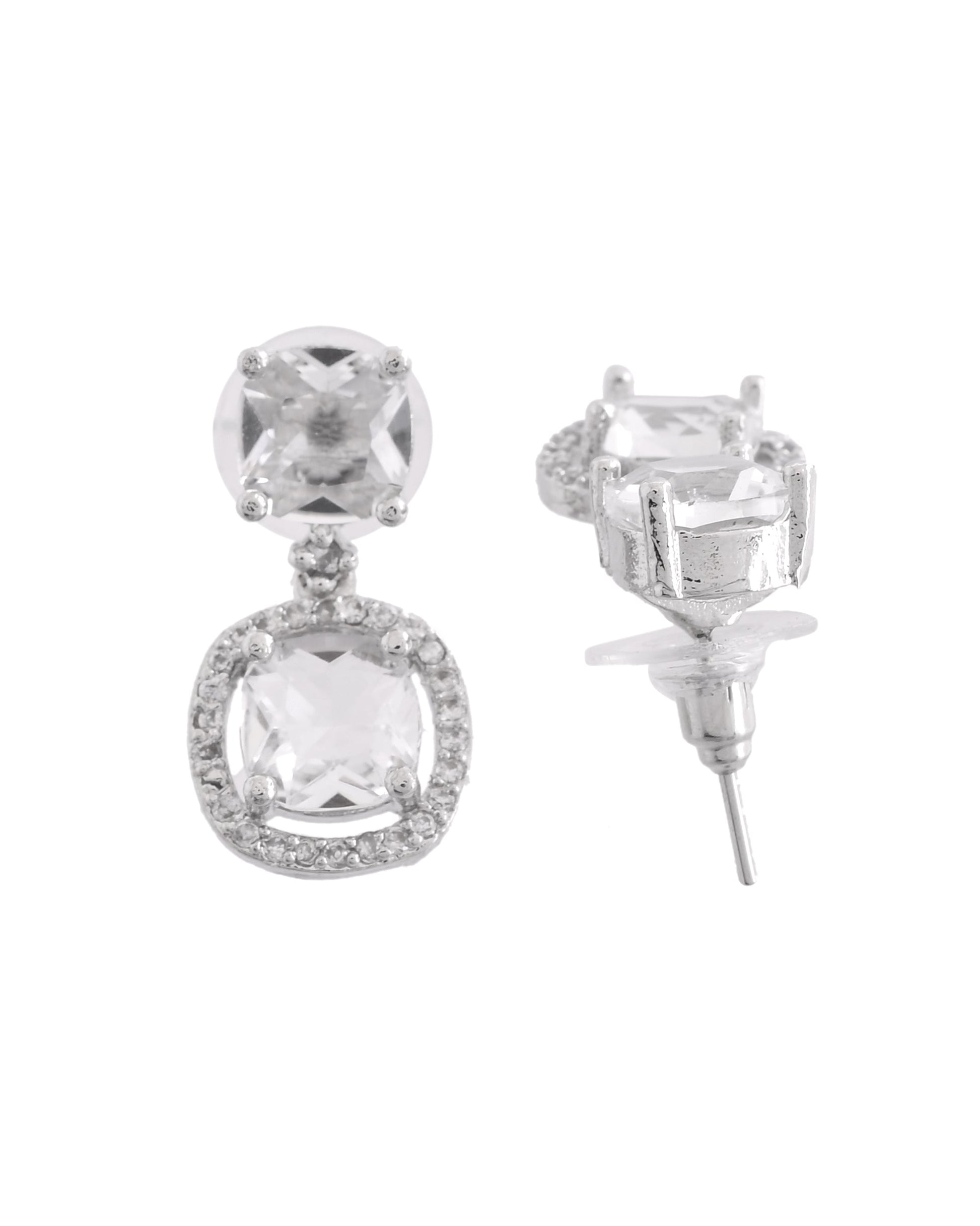 VOJ Silver Plated Stone Geometrical Shaped Earrings - Swadesiicart