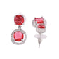 VOJ Silver Plated Red Stone Geometrical Shaped Earrings - Swadesiicart