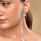 VOJ Silver Plated Sea Green Stone Geometrical Shaped Earrings - Swadesiicart