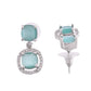 VOJ Silver Plated Sea Green Stone Geometrical Shaped Earrings - Swadesiicart