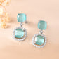 VOJ Silver Plated Sea Green Stone Geometrical Shaped Earrings - Swadesiicart