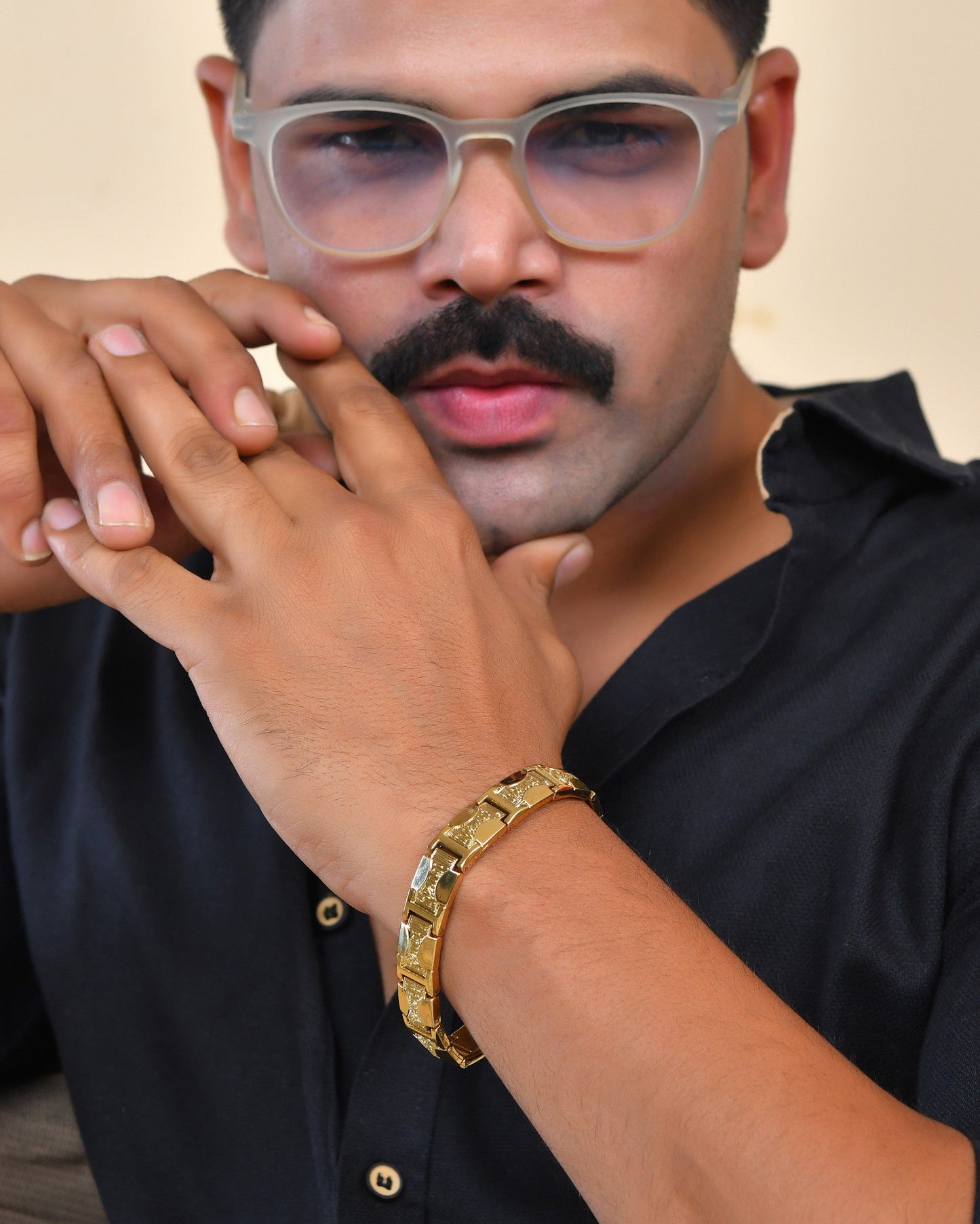 VOJ Men Gold Polished Designer Stainless Steel Bracelet - Swadesiicart