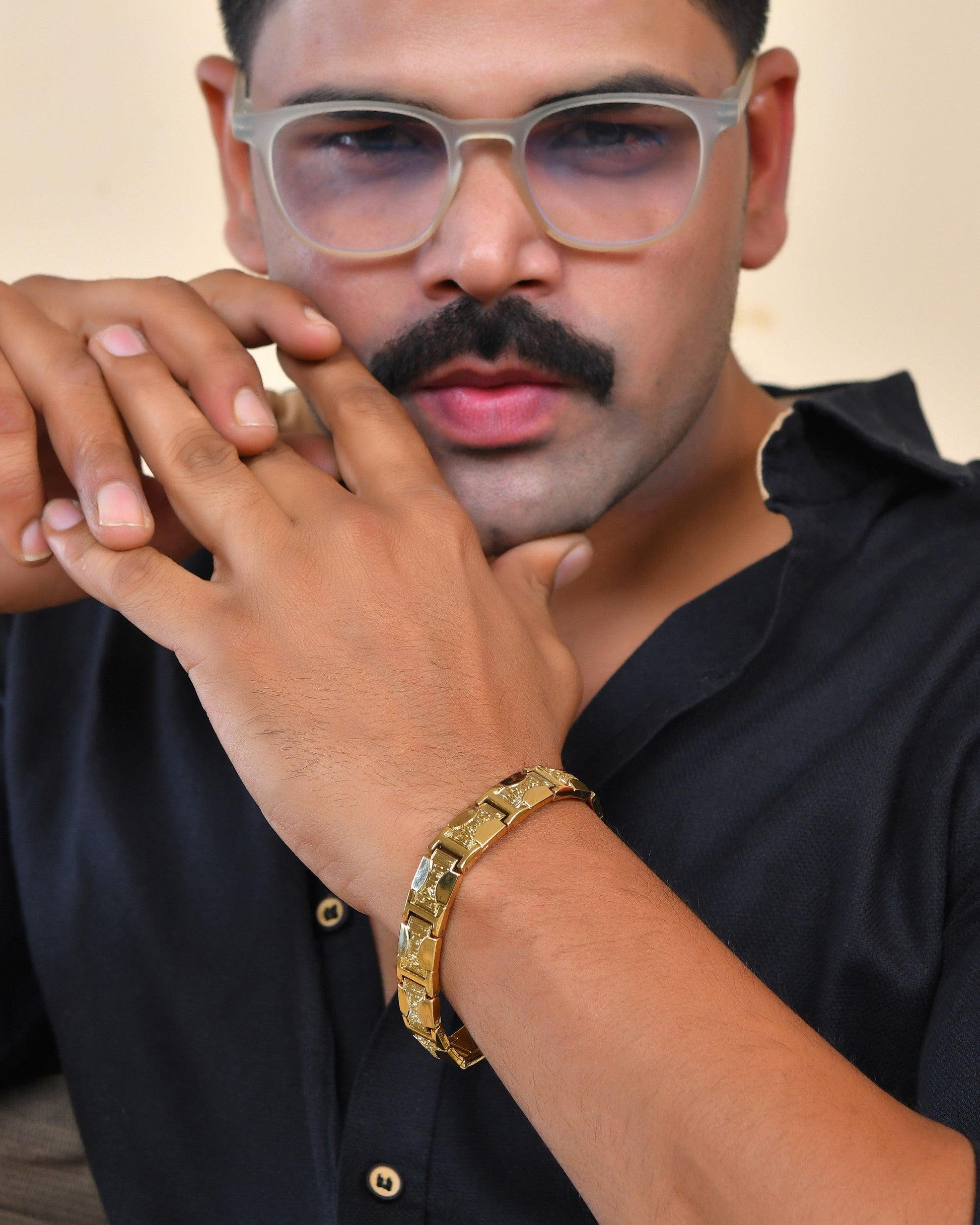 VOJ Men Gold Polished Designer Stainless Steel Bracelet - Swadesiicart