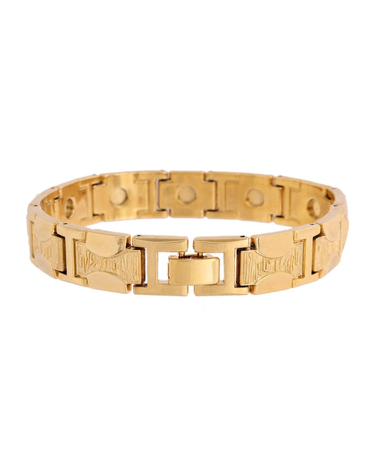 VOJ Men Gold Polished Designer Stainless Steel Bracelet - Swadesiicart
