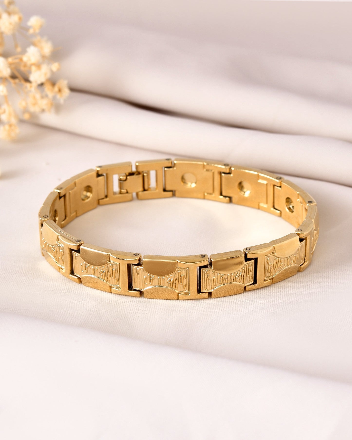 VOJ Men Gold Polished Designer Stainless Steel Bracelet - Swadesiicart