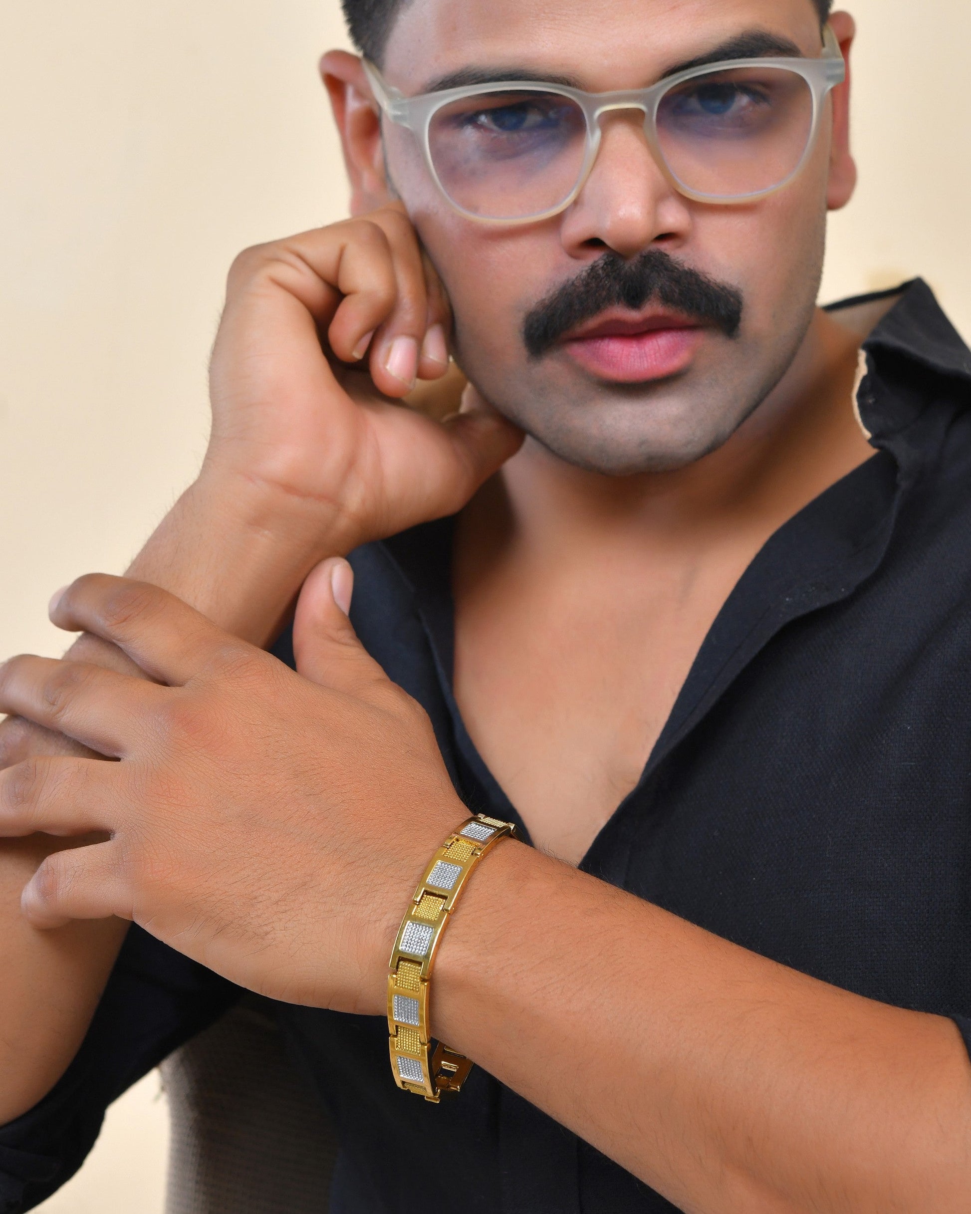 VOJ Men Dual Toned Stylish Stainless Steel Bracelet - Swadesiicart
