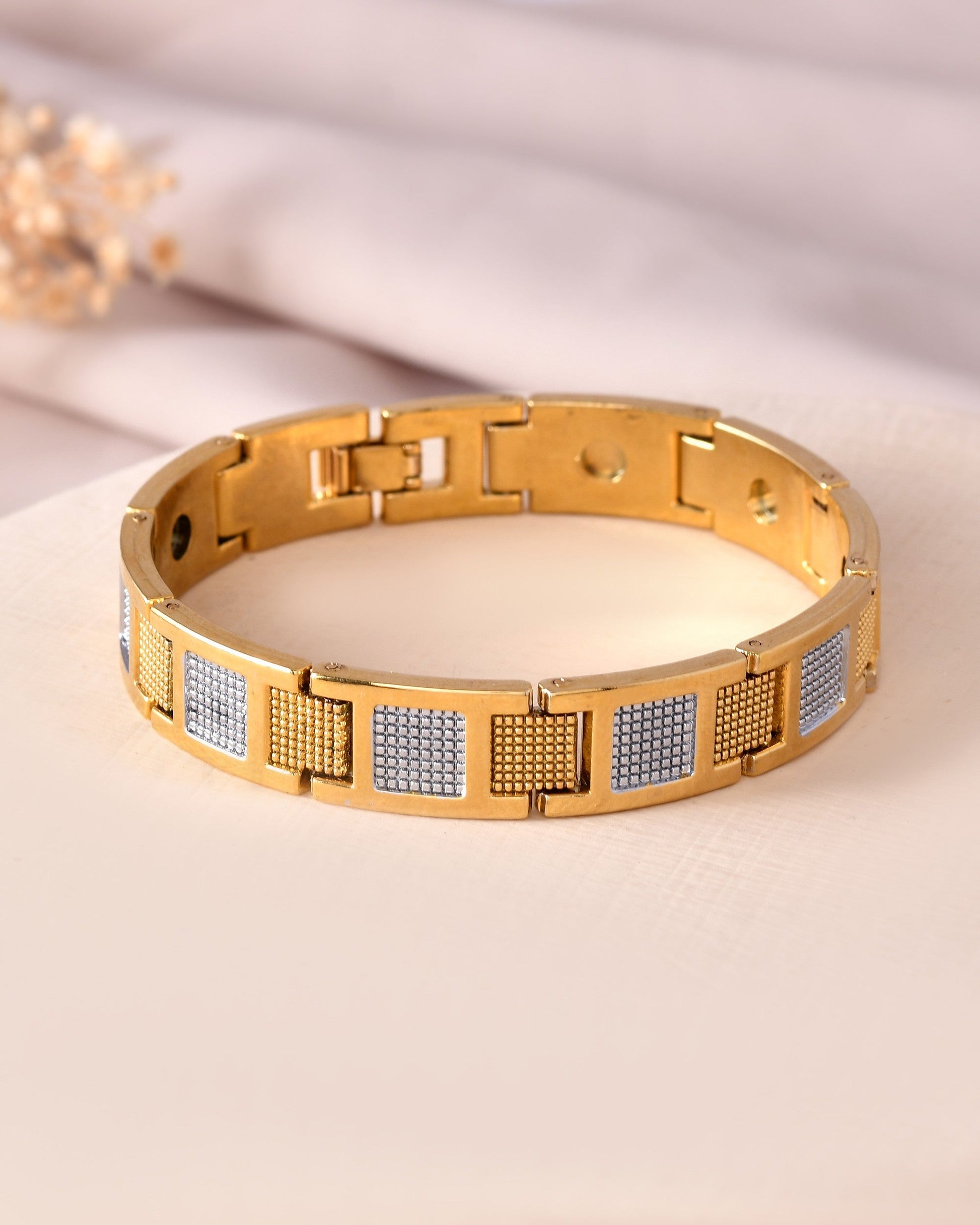 VOJ Men Dual Toned Stylish Stainless Steel Bracelet - Swadesiicart
