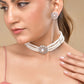 VOJ Silver Plated Pearl And Ad Stone Studded Choker Necklace With Earrings Set | Swadesiicart