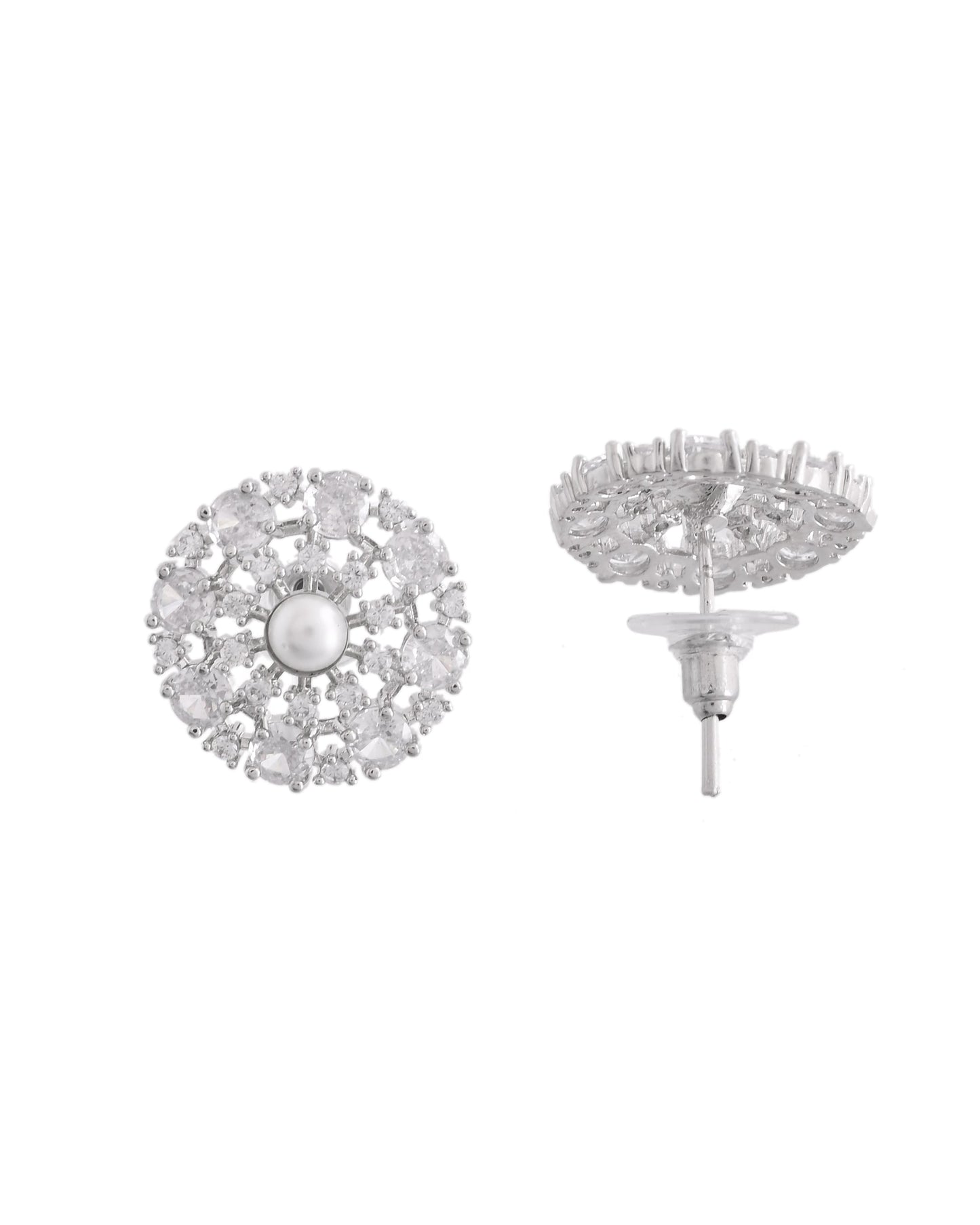 VOJ Silver Plated Pearl And Ad Stone Studded Choker Necklace With Earrings Set | Swadesiicart