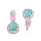 VOJ Silver Plated Teal And Pink Stone Studded Elegant Earrings - Swadesiicart