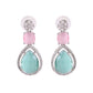 VOJ Silver Plated Teal And Pink Stone Studded Elegant Earrings - Swadesiicart