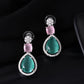 VOJ Silver Plated Teal And Pink Stone Studded Elegant Earrings - Swadesiicart