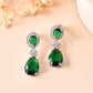 VOJ Silver Plated Green Stone Studded Floral Shaped Studs Earrings - Swadesiicart