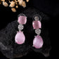 VOJ Silver Plated Baby Pink Stone Studded Floral Shaped Studs Earrings - Swadesiicart