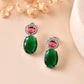VOJ Silver Plated Green And Red Stone Studded Elegant Ad Earrings - Swadesiicart