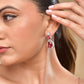 VOJ Silver Plated Red Stone Studded Ad Earrings - Swadesiicart