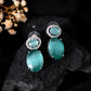VOJ Silver Plated Sea Green Stone Studded Ad Earrings - Swadesiicart