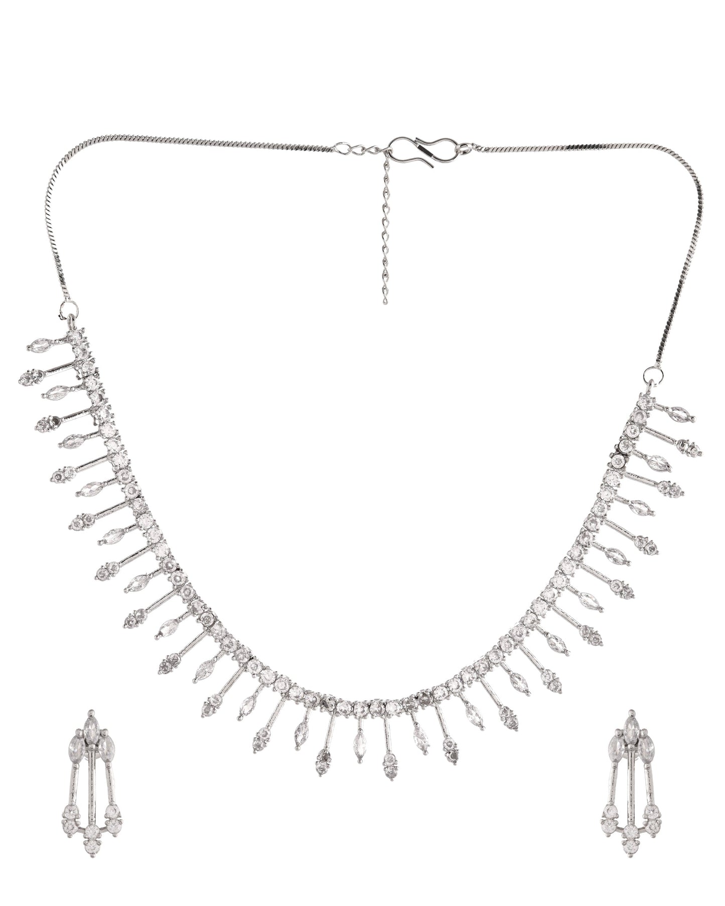 VOJ Silver Plated Ad Stone Studded Elegant Minimal Jewellery Set - Swadesiicart