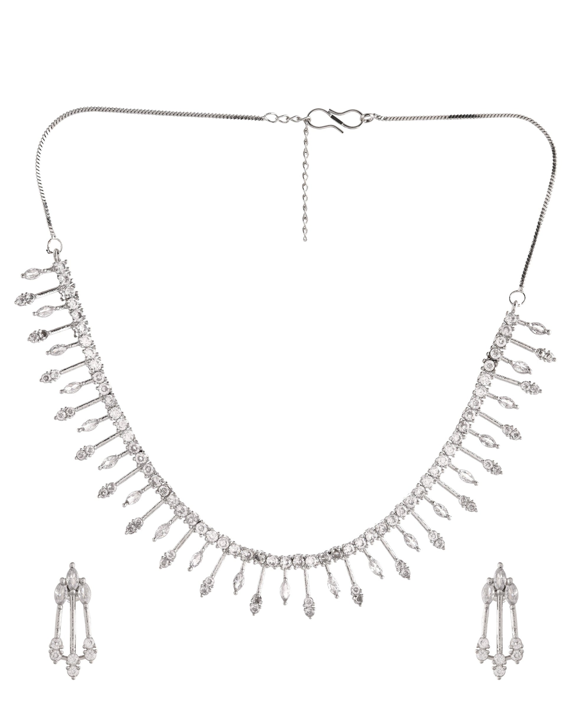 VOJ Silver Plated Ad Stone Studded Elegant Minimal Jewellery Set - Swadesiicart