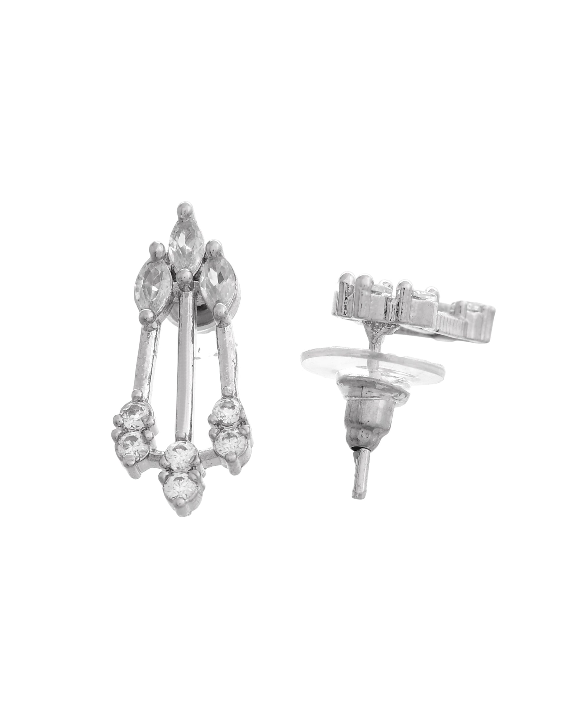 VOJ Silver Plated Ad Stone Studded Elegant Minimal Jewellery Set - Swadesiicart
