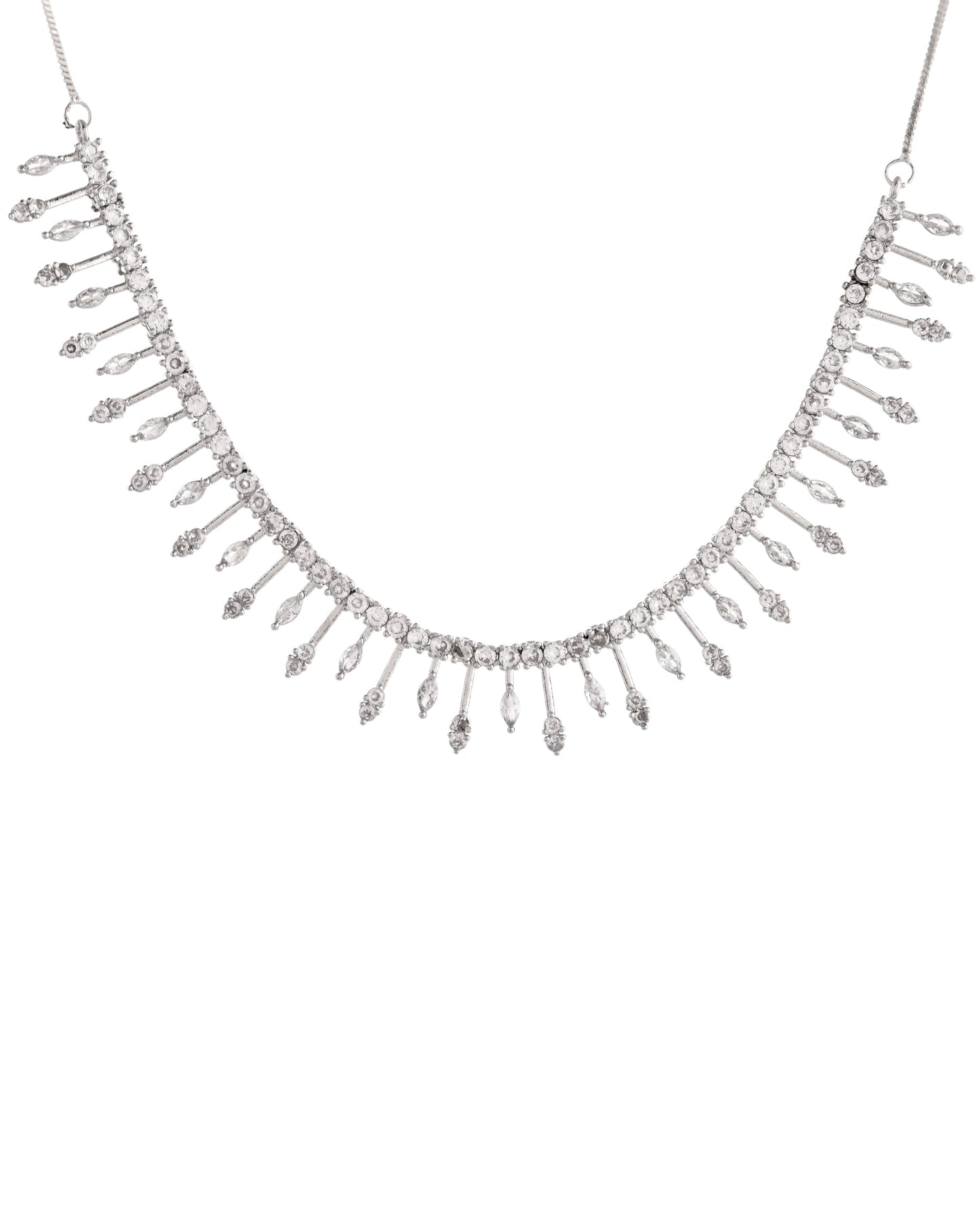 VOJ Silver Plated Ad Stone Studded Elegant Minimal Jewellery Set - Swadesiicart