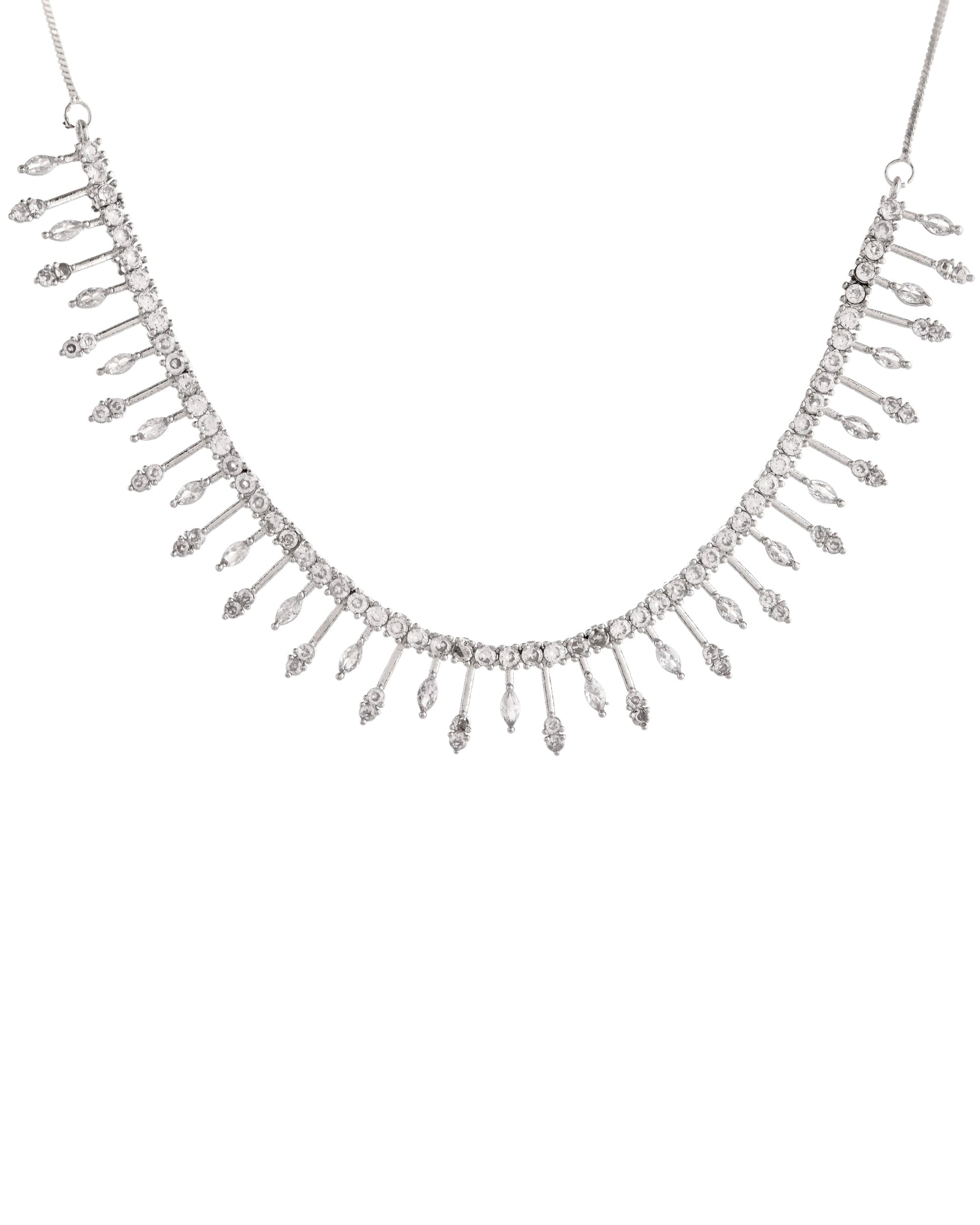 VOJ Silver Plated Ad Stone Studded Elegant Minimal Jewellery Set - Swadesiicart