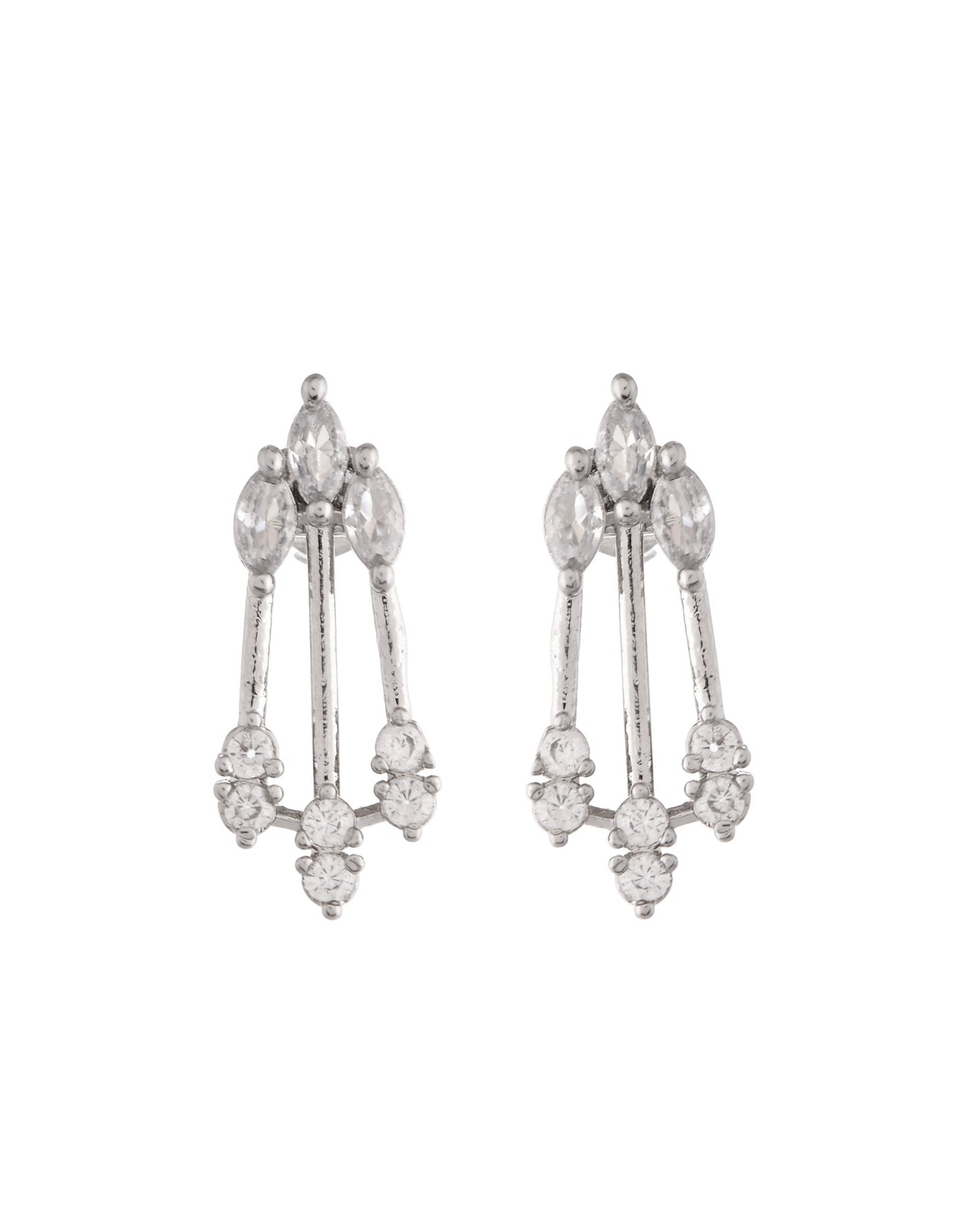 VOJ Silver Plated Ad Stone Studded Elegant Minimal Jewellery Set - Swadesiicart