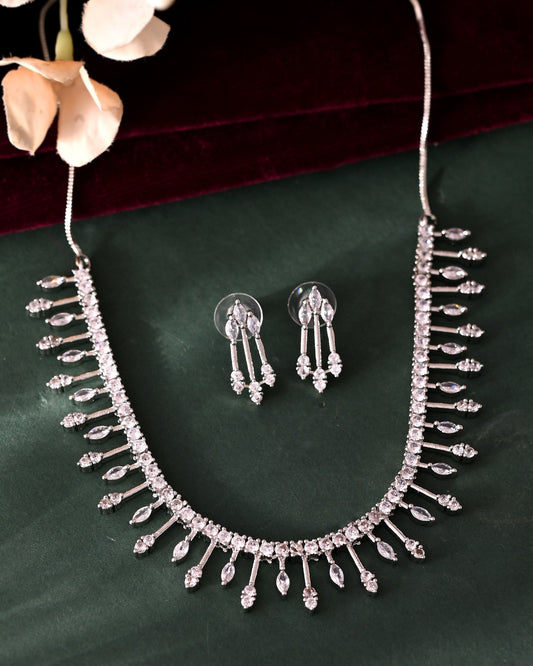 VOJ Silver Plated Ad Stone Studded Elegant Minimal Jewellery Set - Swadesiicart