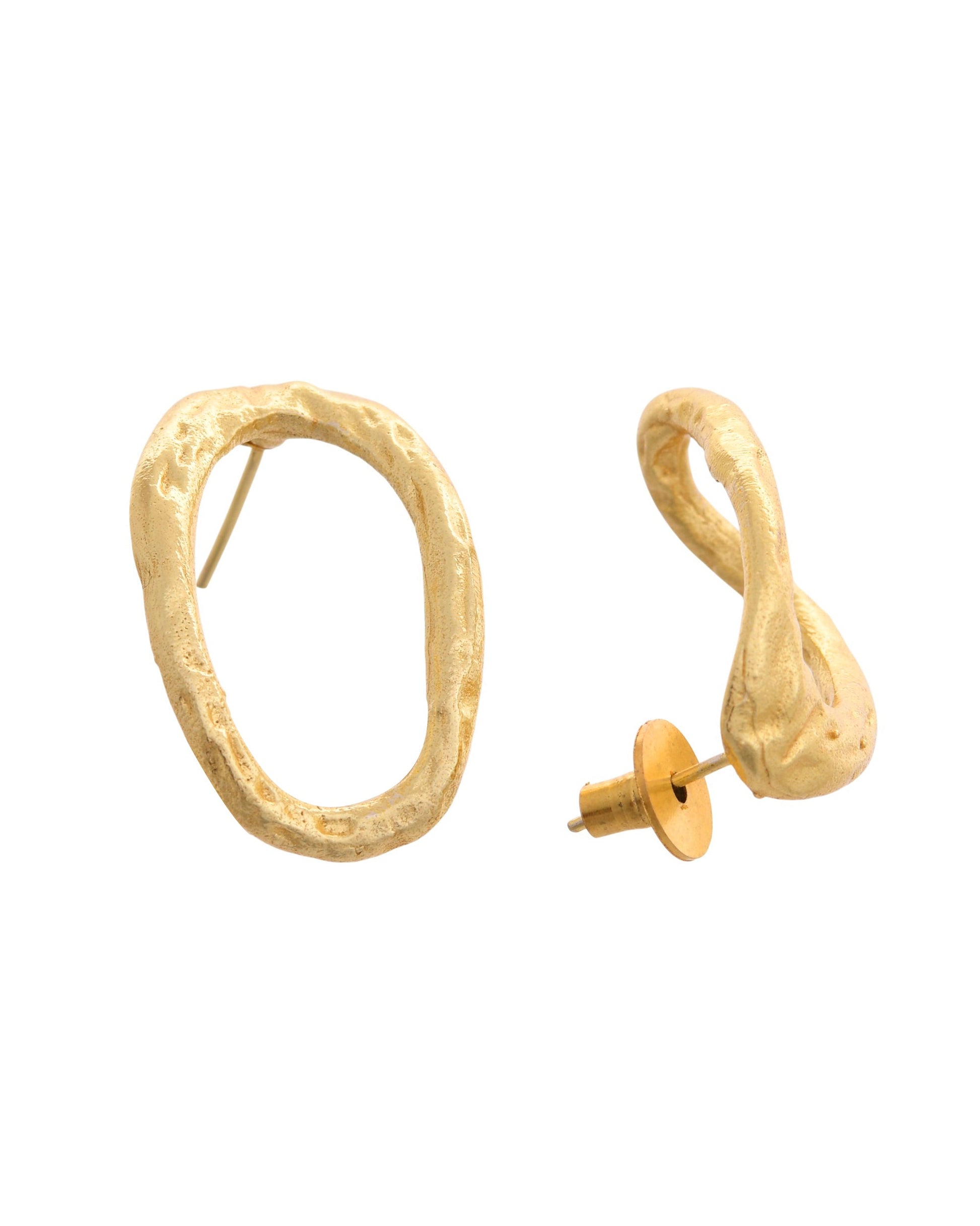 VOJ Gold Polished Anti Tarnished Oval Shaped Studs Earrings - Swadesiicart