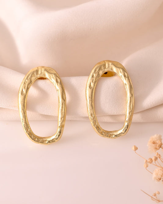 VOJ Gold Polished Anti Tarnished Oval Shaped Studs Earrings - Swadesiicart