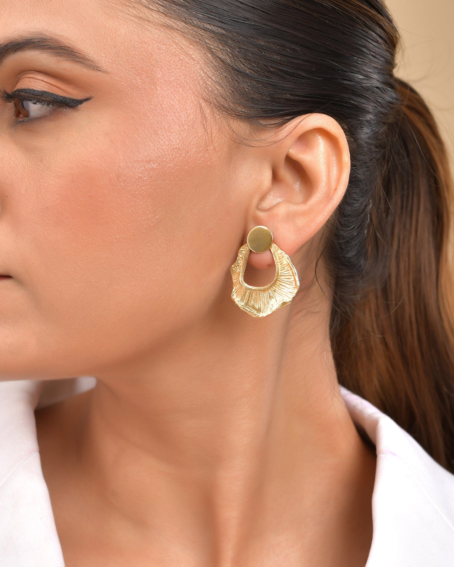 VOJ Gold Polished Anti Tarnished Designer Studs Earrings - Swadesiicart
