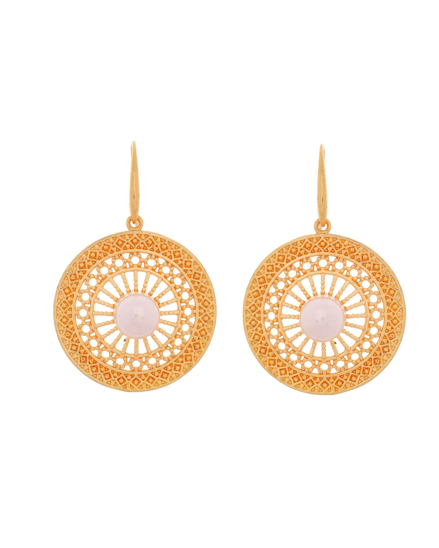 VOJ Gold Polished Anti Tarnish Circular Shaped Drop Earrings - Swadesiicart