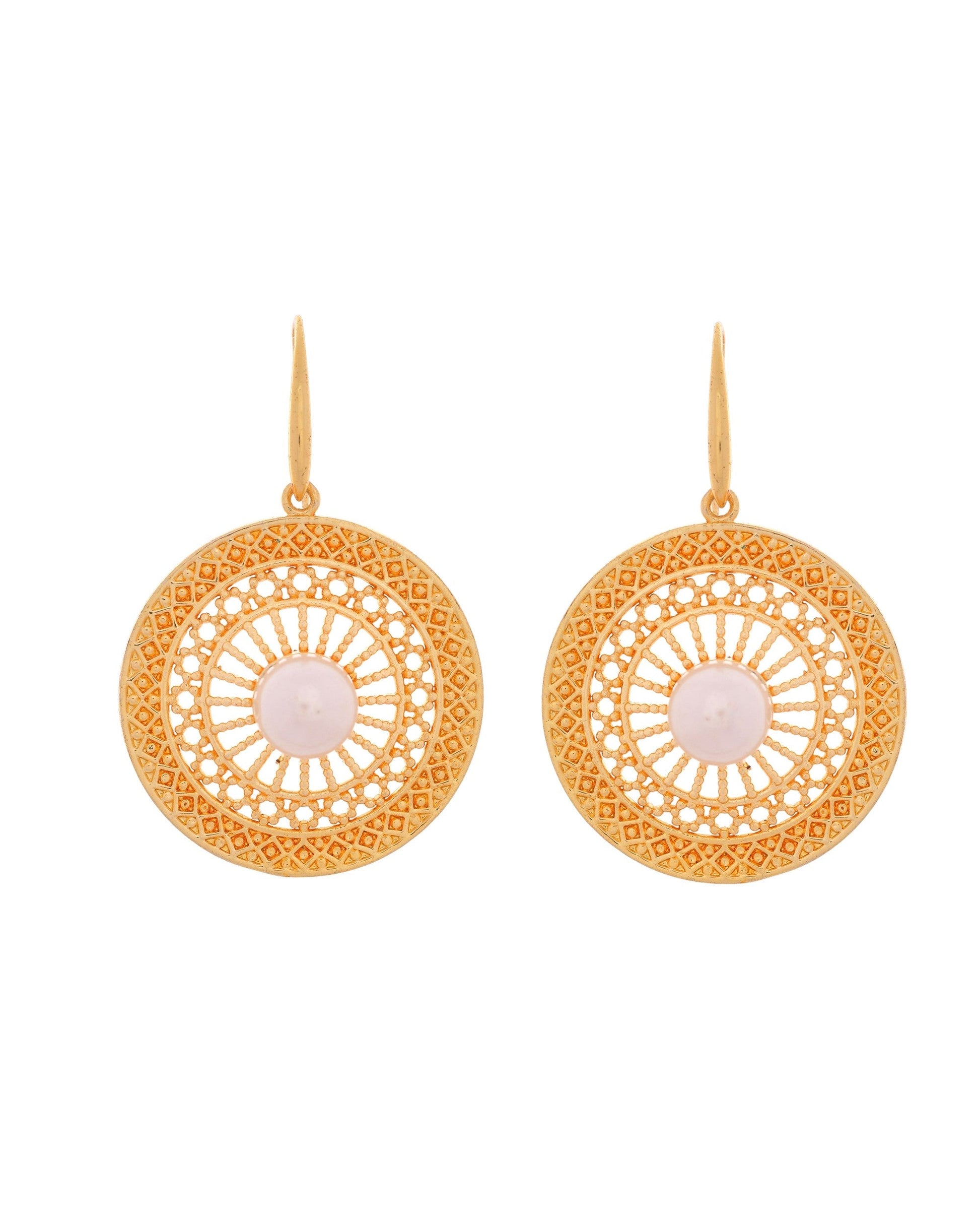 VOJ Gold Polished Anti Tarnish Circular Shaped Drop Earrings - Swadesiicart