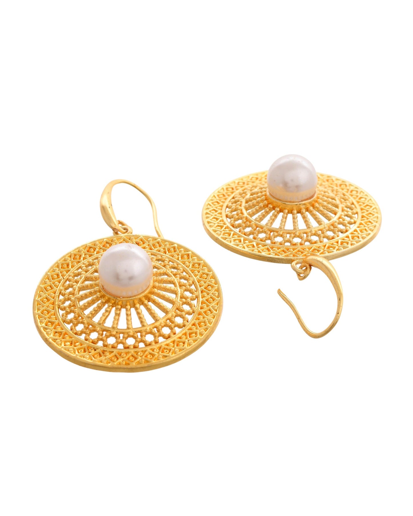 VOJ Gold Polished Anti Tarnish Circular Shaped Drop Earrings - Swadesiicart